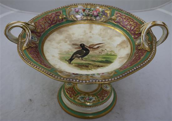 An English porcelain seventeen piece ornithological dessert service